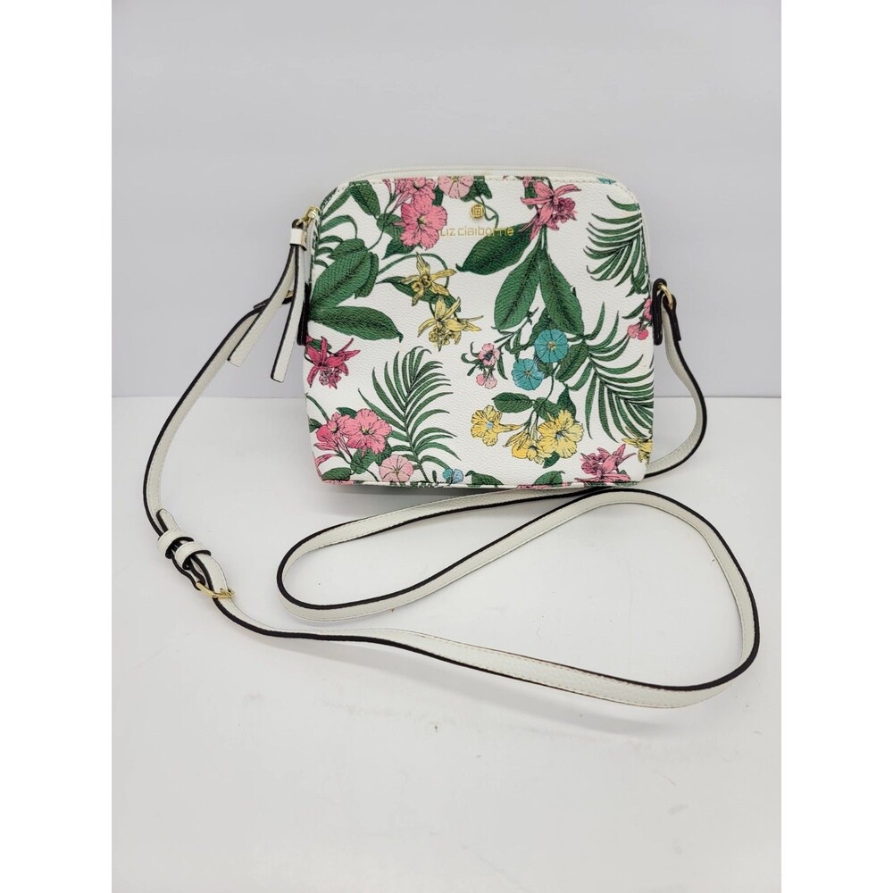 Liz Clairborne White Purse Tropical Floral Palm Leaf Print